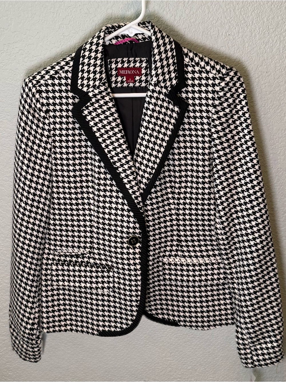 Merona Black and White Houndstooth Blazer with Black Trim